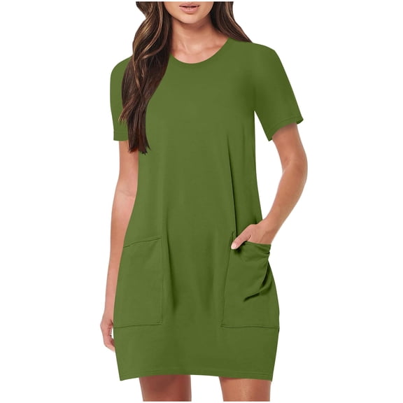ShomPort Women's Casual T-Shirt Dresses with Pockets Summer Loose Round Neck Short Sleeve Mini Dresses