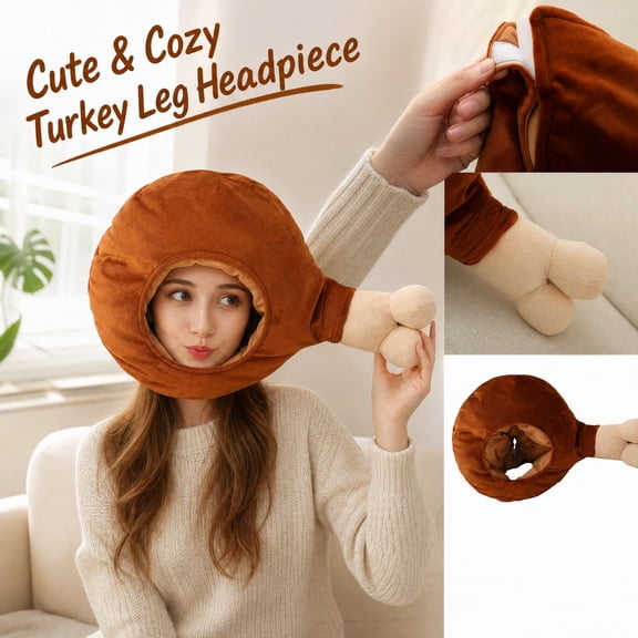 Chicken Leg Plush Hat with Soft Stuffed Design, 1 Piece One Size, Brown, for Student and Adults, Funny Accessory