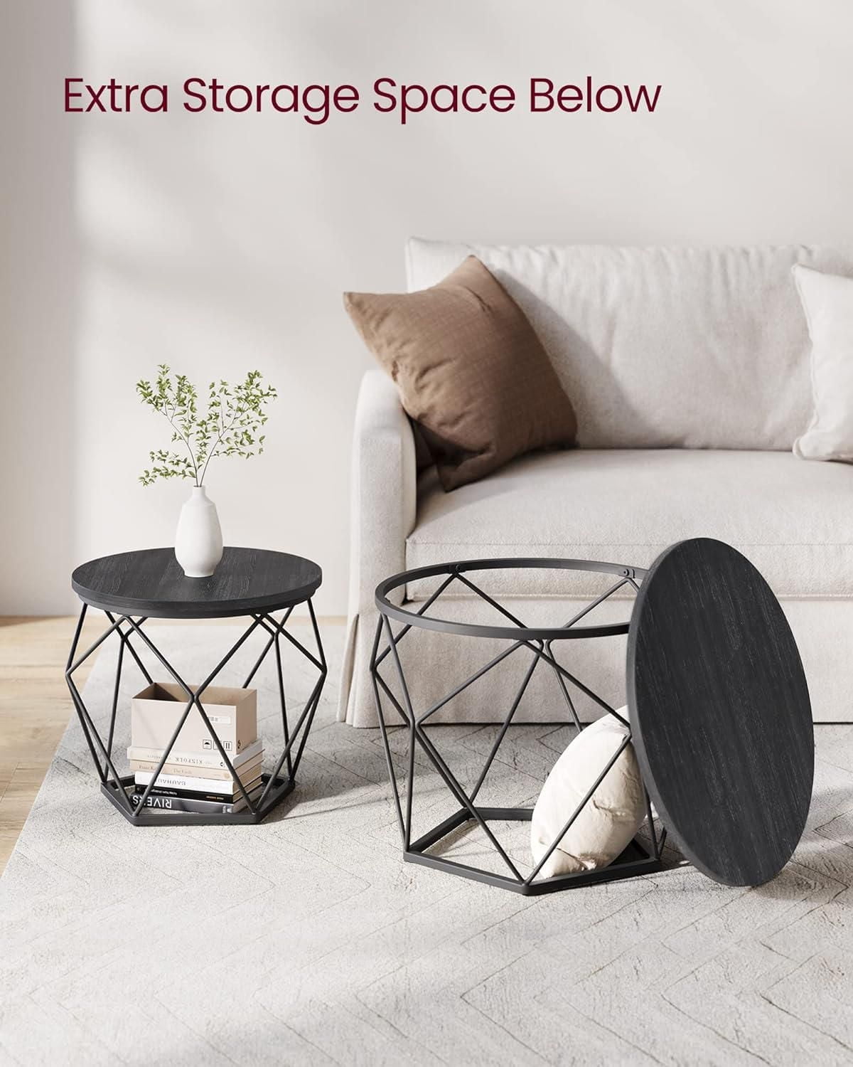 Boutique Home Modern Geometric Design Round Coffee Accent Tables, Set of 2 Side Tables