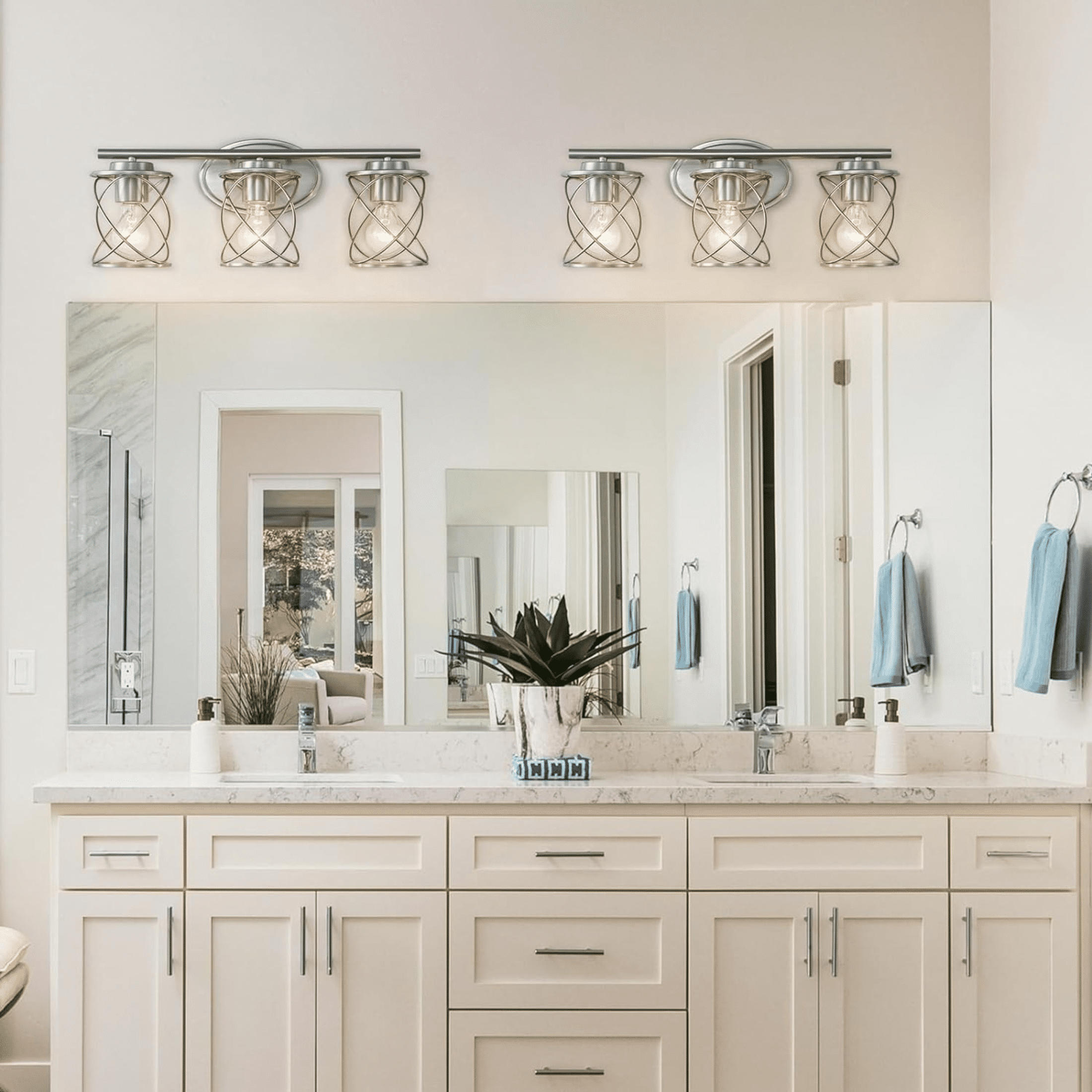 mavcadonf 3-Lights Brushed Nickel Multi Mounting Position LED Vanity Light with Clear Glass Shade