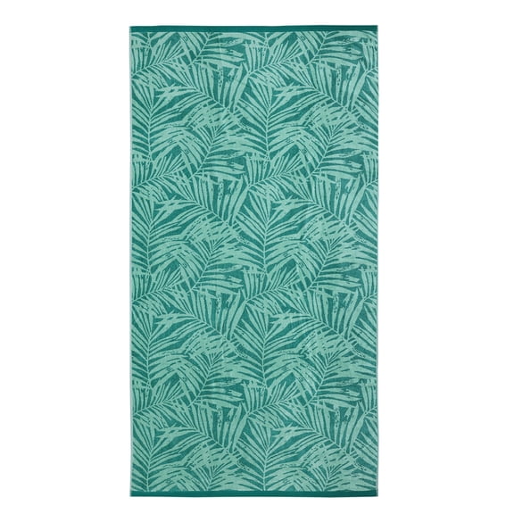 Oversized Cotton Blend Blend Beach Towel, 36 x 72 in, Green Palm