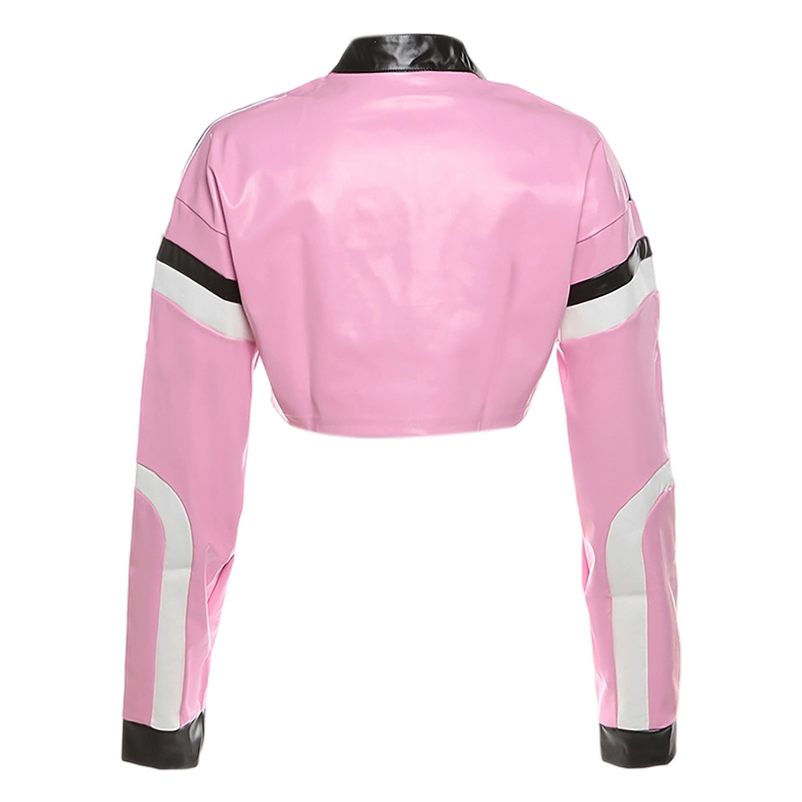 Wovix Faux Leather For Women Cropped Jacket Motorcycle Coat Y2K Letter Bomber Outerwear Long Sleeve Trendy Soft Tops Streetwear