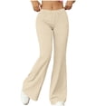 thumbnail image 2 of YueHuiYing Women's Fashionable Casual Loose-Fit Comfortable Ombre Print Flared Pants for Sports Fitness and Yoga Beige S, 2 of 7