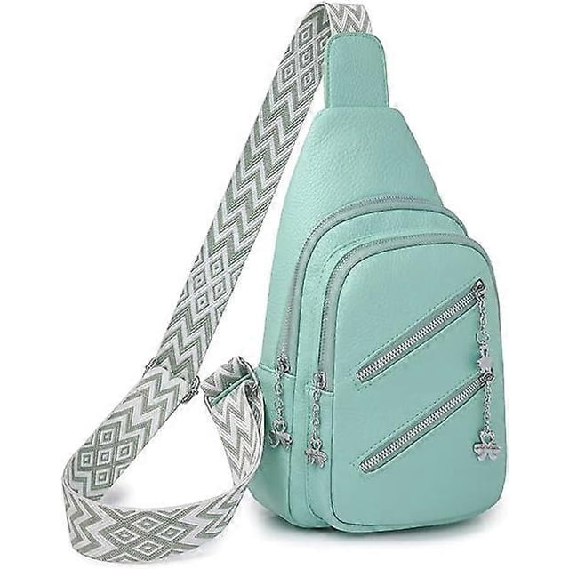 Sling Bag for Women, Crossbody Fanny Packs PU Leather Crossbody Bags Chest Bag Multiple Pockets Belt Bag Purse with Adjustable Strap 30cm(Green)