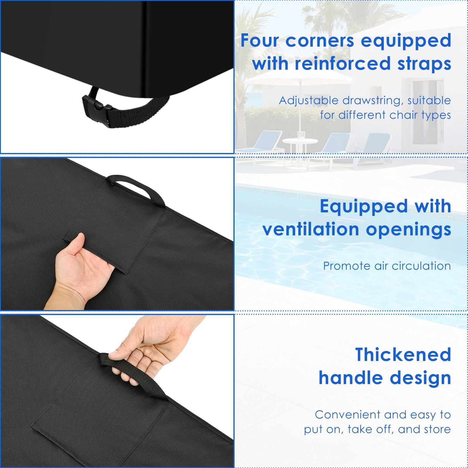 Waterproof Chaise Lounge Cover 600D Polyester Outdoor Patio Lounge Chair Protective Cover with Adjustable Drawstring for Outside Furniture