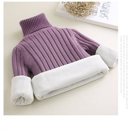 

2-14 T Toddler Kids Turtleneck Sweater Thicken Fleece Knit Sweater Solid Color Long-sleeve Warm Undershirt（Little-Big Girls）-Purple 10-11 Years