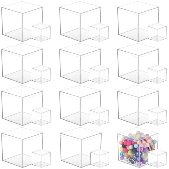 24 Pcs Acrylic Boxes with Lids, 3.9" & 2.2" Clear Square Display Cases, Stackable Storage Cubes for Wedding Favors, Jewelry, Candy, Small Items