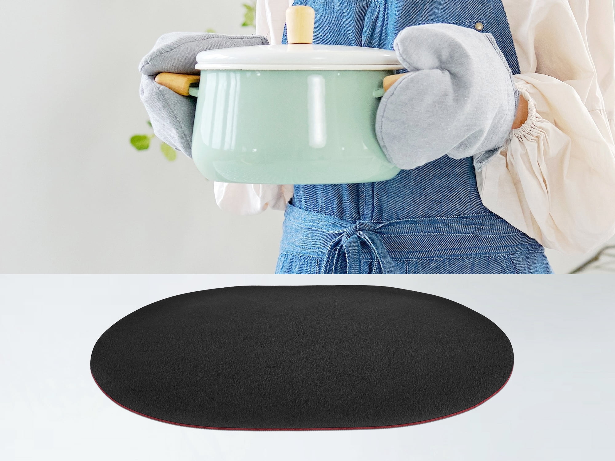 Unique Bargains Set of 6 Leather Table Placemats for Dining Table Decor Black Red