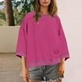 thumbnail image 3 of Karight Womens Oversized Short Sleeve Sweatshirt Crewneck 3/4 Sleeve Tops Summer Cute Color Block Pullover Sweatshirt, 3 of 7