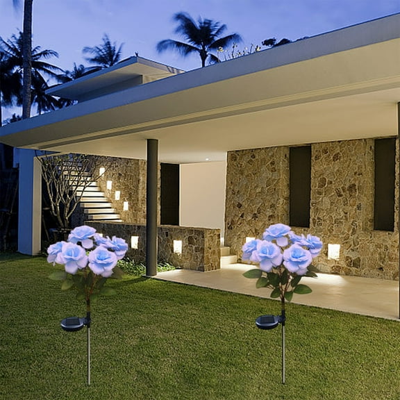 ZSBCMY LED Solar Rose Garden Lights, Waterproof Plastic Stake Lights, Outdoor Pathway Decor, Automatic Night Lighting for Yard and Garden, Energy Efficient Flower Lights