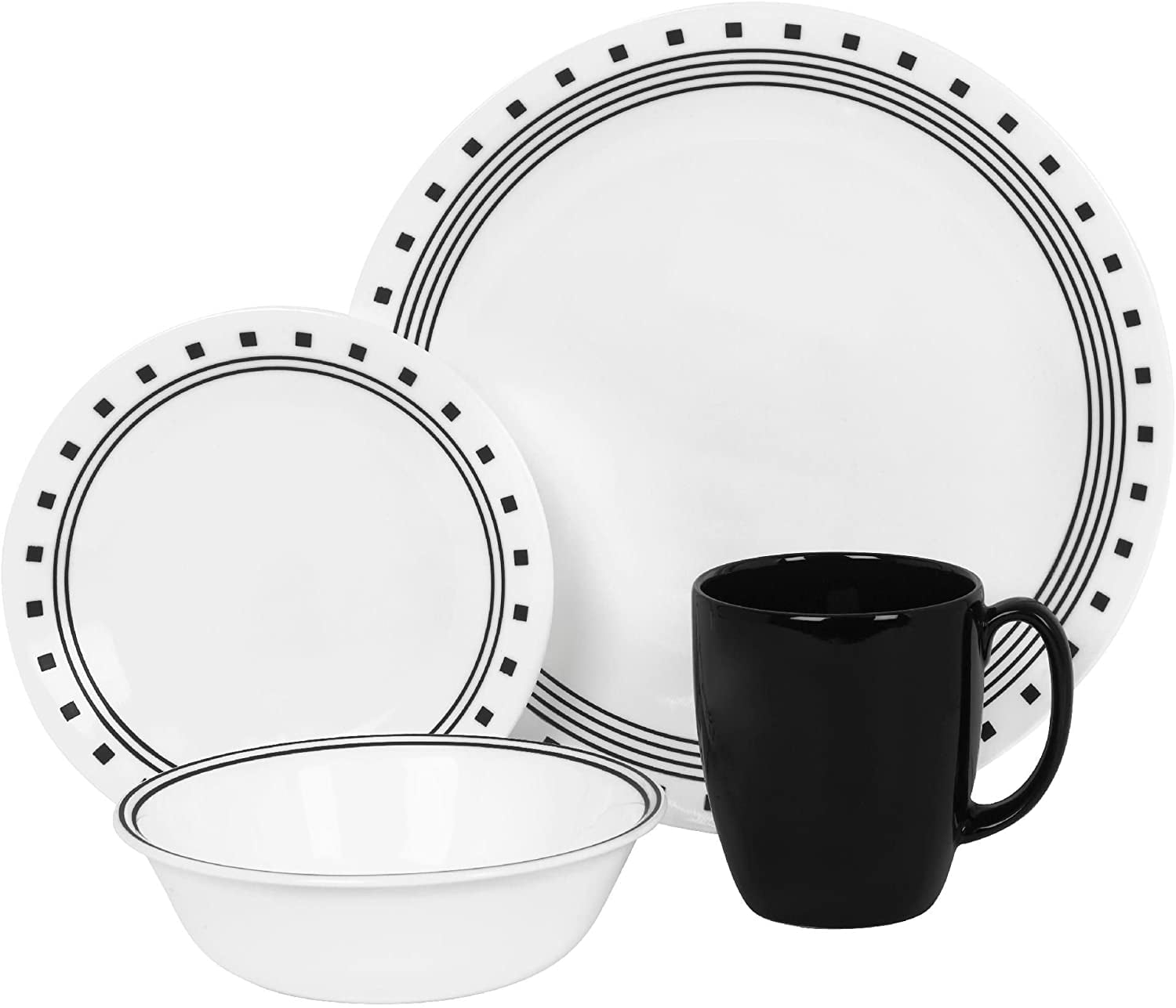 Corelle Livingware 16Piece City Block Design Dinnerware Serves 4, Features Shatter and Chip