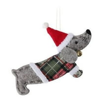 JeashCHAT Christmas Felt Dachshund Ornaments, Christmas Tree Decorations Cute Dachshund Dog Shape Hanging Pendant with Red Christmas Hat and Mini Metal Bell, Xmas Gifts for Dog Lovers