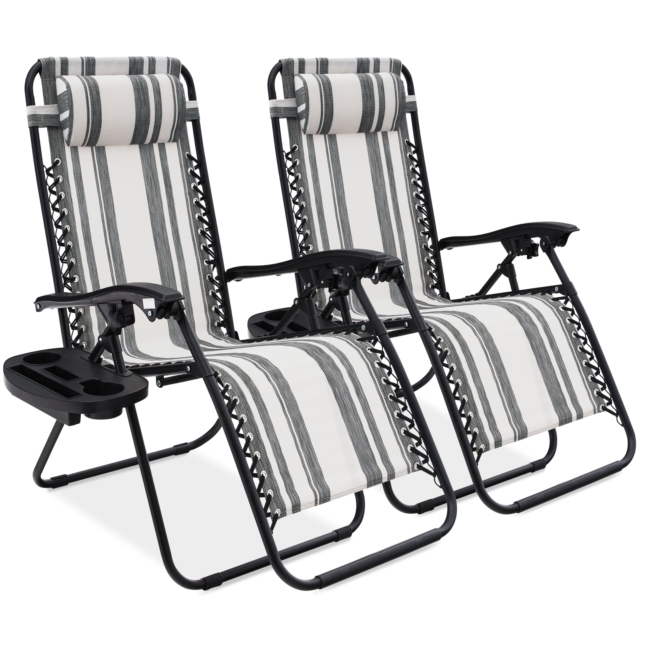 Best Choice Products Set of 2 Zero Gravity Lounge Chair Recliners for Patio Pool w Cup Holder Tray Ice Gray