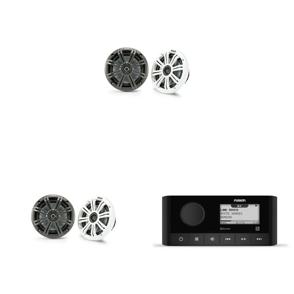Fusion MS-RA60 Marine Stereo With Wireless Connectivity w/ ( 2 Pair ) KM65 6.5-Inch (165mm) Marine Coaxial Speakers with 3/4-Inch (20mm) Tweeters, 4-Ohm, Charcoal and White Grilles
