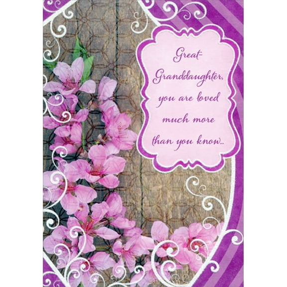Designer Greetings Pink Flowers Against Wooden Fence Birthday Card for Great-Granddaughter