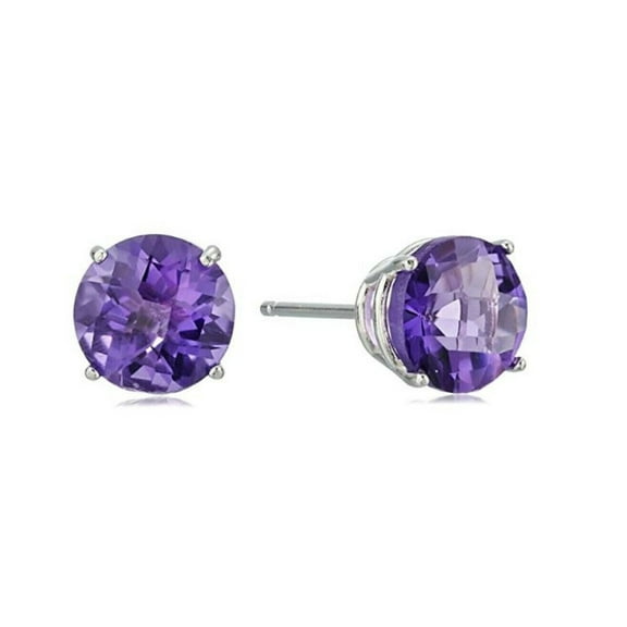 Created Amethyst 6mm Round Cut 925 Sterling Silver Stud Earrings Gifts for Women