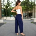thumbnail image 5 of Women's Wide-Leg Elastic Waist Pants with Side Pockets - Large, Navy, 5 of 7