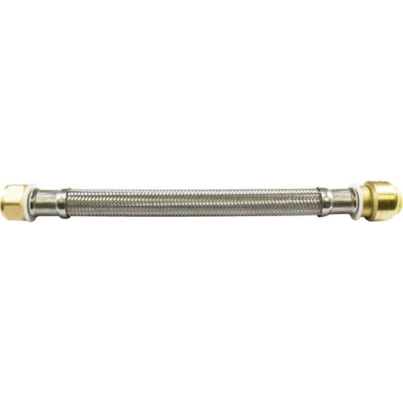 12" Push 'N' Connect Stainless Steel Braided Water Heater Connector - 1/2" Push Fit x 3/4" FPT