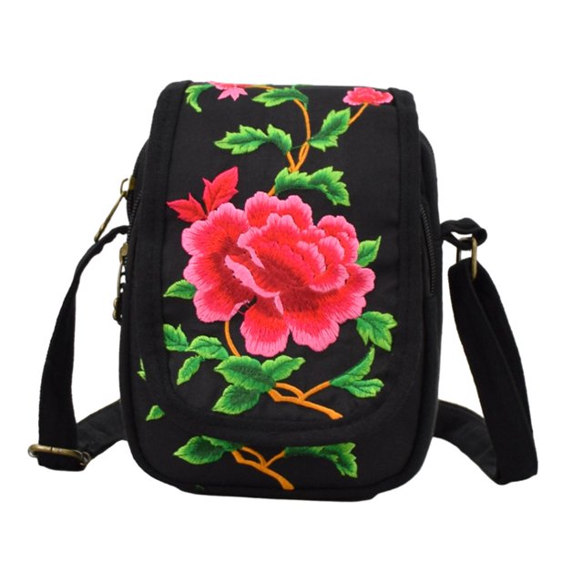 Bolso cruzado bordado, bolso para mujer, bolso para teléfono móvil, bolso de moda Vintage bohemio para fiestas, compras, viajes, vacaciones, regalos , Peonía Yinane Bolsas de bordado