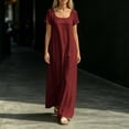 thumbnail image 3 of Bosfbaoi Dresses for Women Square Neck Short Sleeve Loose Flowy Linen Blend Maxi Dress, 3 of 5