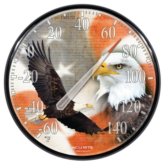 Chaney Indoor Outdoor Thermometer Eagle Flag - Plastic Dial Analog - 12.5 In. Diameter