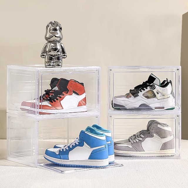 Cajas Apilables para Zapatillas 4 piezas Juego de Contenedores de Almacenamiento de Plástico Multiusos Organizador de Zapatos Transparente a Prueba de Polvo,Blanco