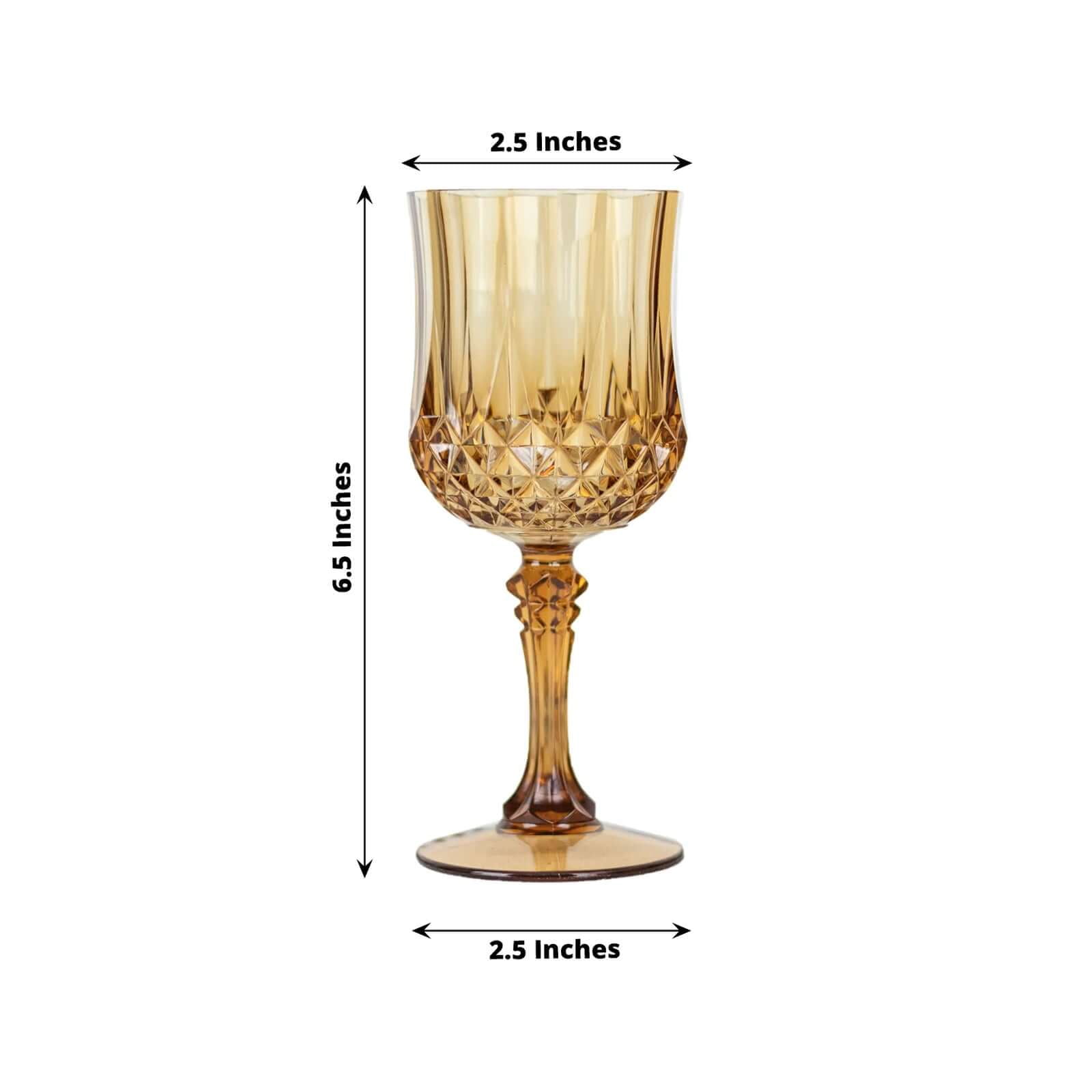 Efavormart 6-Pack Plastic Wine Glasses 8oz, Amber Gold - Crystal Cut Shatterproof Cocktail Goblets Drinking Glasses