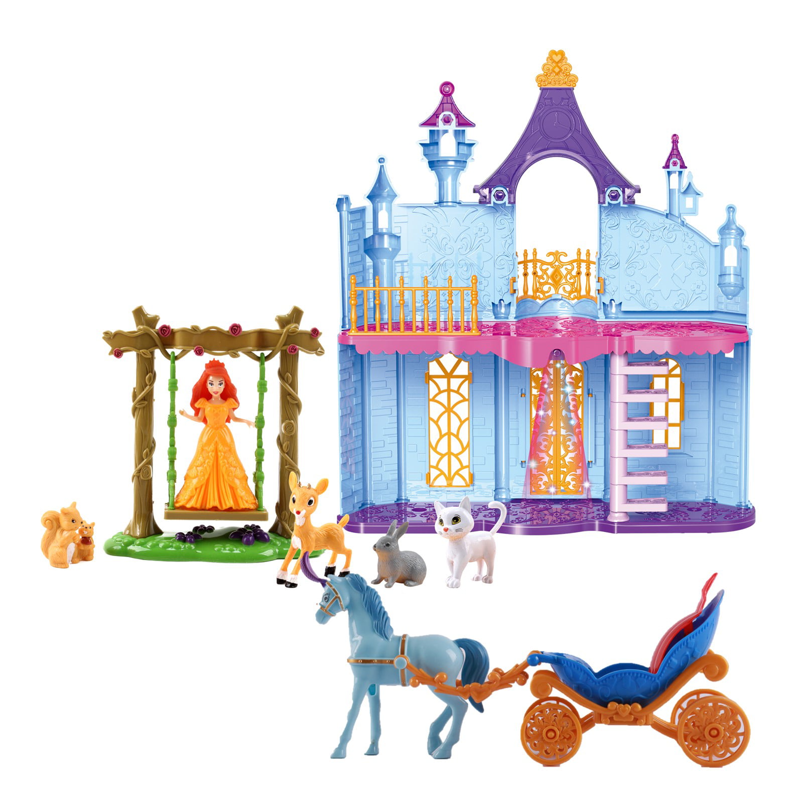 Vokodo Princess Castle Deluxe Playset With Doll Animal Friends Enchanted  Swing Magical Horse And Carriage 3 Wardrobe Options Pretend Play Toys  Perfect Early Learning Gift For Preschool Children Girls 