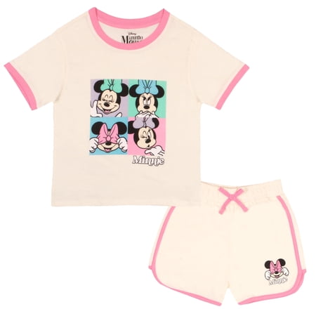 Disney Minnie Mouse Girls Short Sets Shirt and Shorts Set Girl Outfits for Toddler and Kids Clothes (Sizes 3T-16)