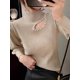 thumbnail image 2 of 2024 Jersey ajustado de cuello alto con cuentas ahuecadas, jersey suave y cálido para mujer, suéter de Otoño Invierno, Jersey acanalado de punto para mujer, 2 of 5