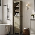 thumbnail image 4 of Tall Bathroom Storage Cabinet with Barn Door and Drawer, Narrow Freestanding Linen Cabinet for Bathroom, Gray, 4 of 9