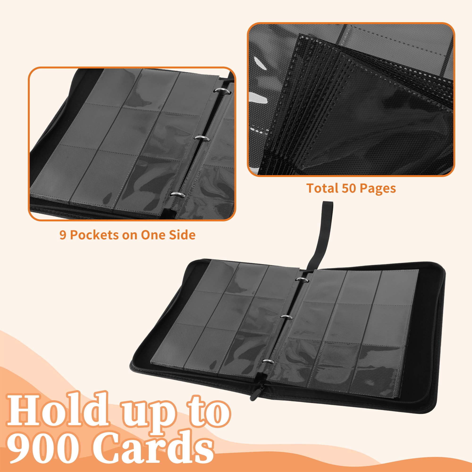 Unique Bargains Card Binder 9 Pockets 50 Pages 900 Card Capacity Zip Album
