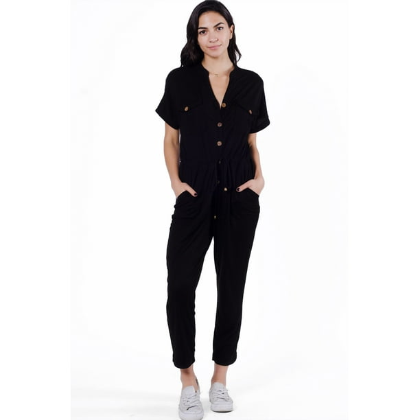 Abby Utility Inspired Button Up Jumpsuit With Pockets