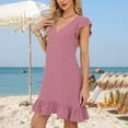 thumbnail image 5 of Summer Midi Dresses for Women V-Neck Women's Dress with Short Sleeves Mid Length Decoration Fabric Ball Front Casual Outfit Summer Beach Fashion Vacation S-XXL, 5 of 8