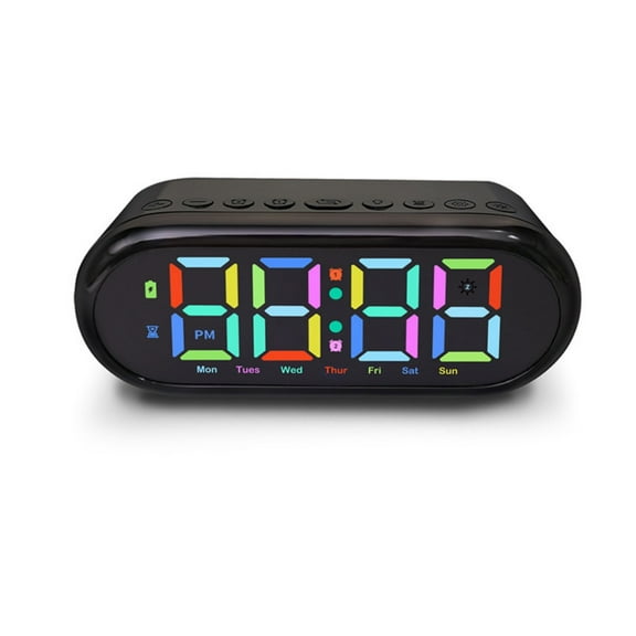 Digital Alarm Clock, Boriyuan Colourful LED Digital Alarm Clock with 2 Alarm Times, Snooze, Dimmable, Timer, Adjustable Volume, Bedroom Night Light Alarm Clock for Kids, Teenagers, Adults