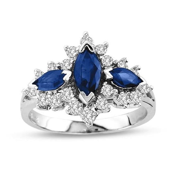 Louis Creations CR56SD-7 1.75 CTTW Diamond & Marquis Sapphire Ring, 14K White Gold - Size 7