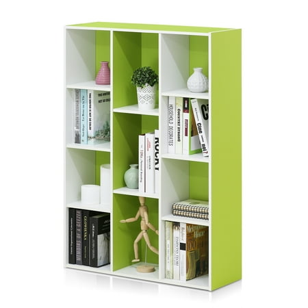 Furinno 11107 11-Cube Reversible Open Shelf Bookcase, White/Green