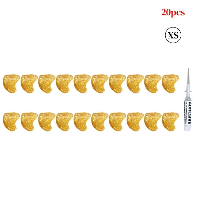 20 Pcs/set Couvre-Griffons pour Animaux de Compagnie, Capuchon de Protection en Résine avec Colle, Fournitures pour Animaux, Cristal Doré, TP