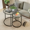thumbnail image 6 of Nesting Coffee Table Set of 2,Modern Black Tempered Glass Side Table, Metal Frame Round End Table.Small Glass Tea Table for Living Room,Bedroom Studio Apartment Essentials，17.7IN, 6 of 9
