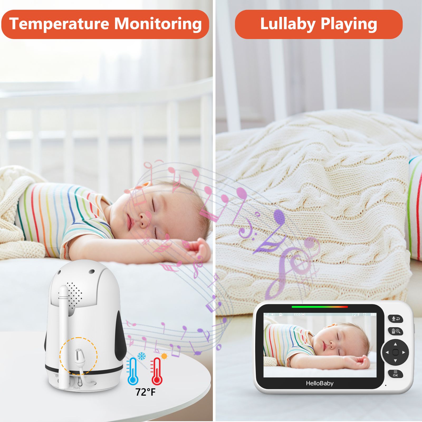 HelloBaby HB6352 Video Baby Monitor, 5" LCD, No WiFi photo 2
