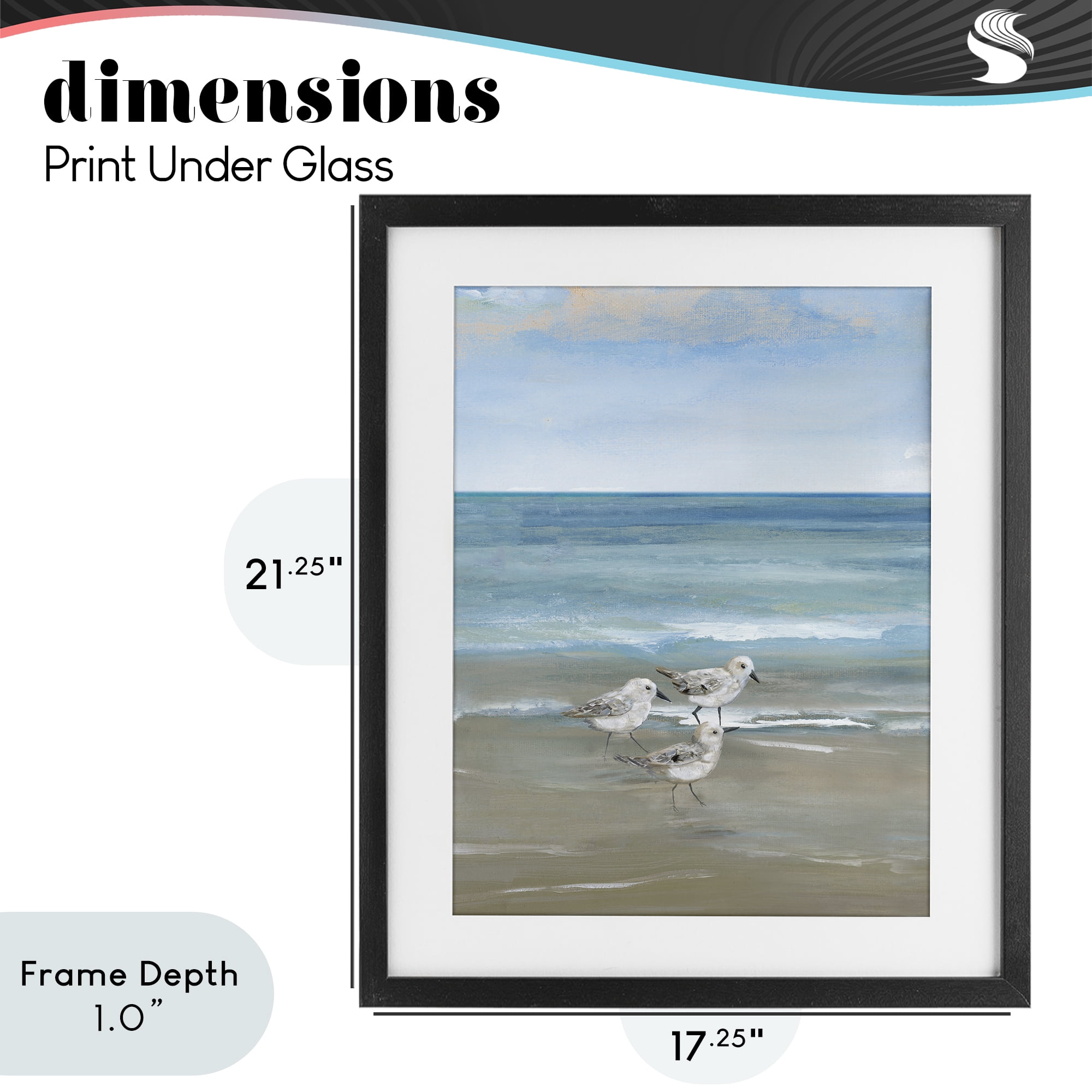 Stupell Industries Three Shorebirds & Gentle Waves Black Framed Print Under Glass, design by Nan