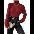 thumbnail image 2 of Suéter de Punto Acanalado con Cuello Alto para Mujer, Ropa de Moda. Vino Tinto M, 2 of 10