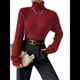 thumbnail image 2 of Suéter de Punto Acanalado con Cuello Alto para Mujer, Ropa de Moda. Vino Tinto L, 2 of 10