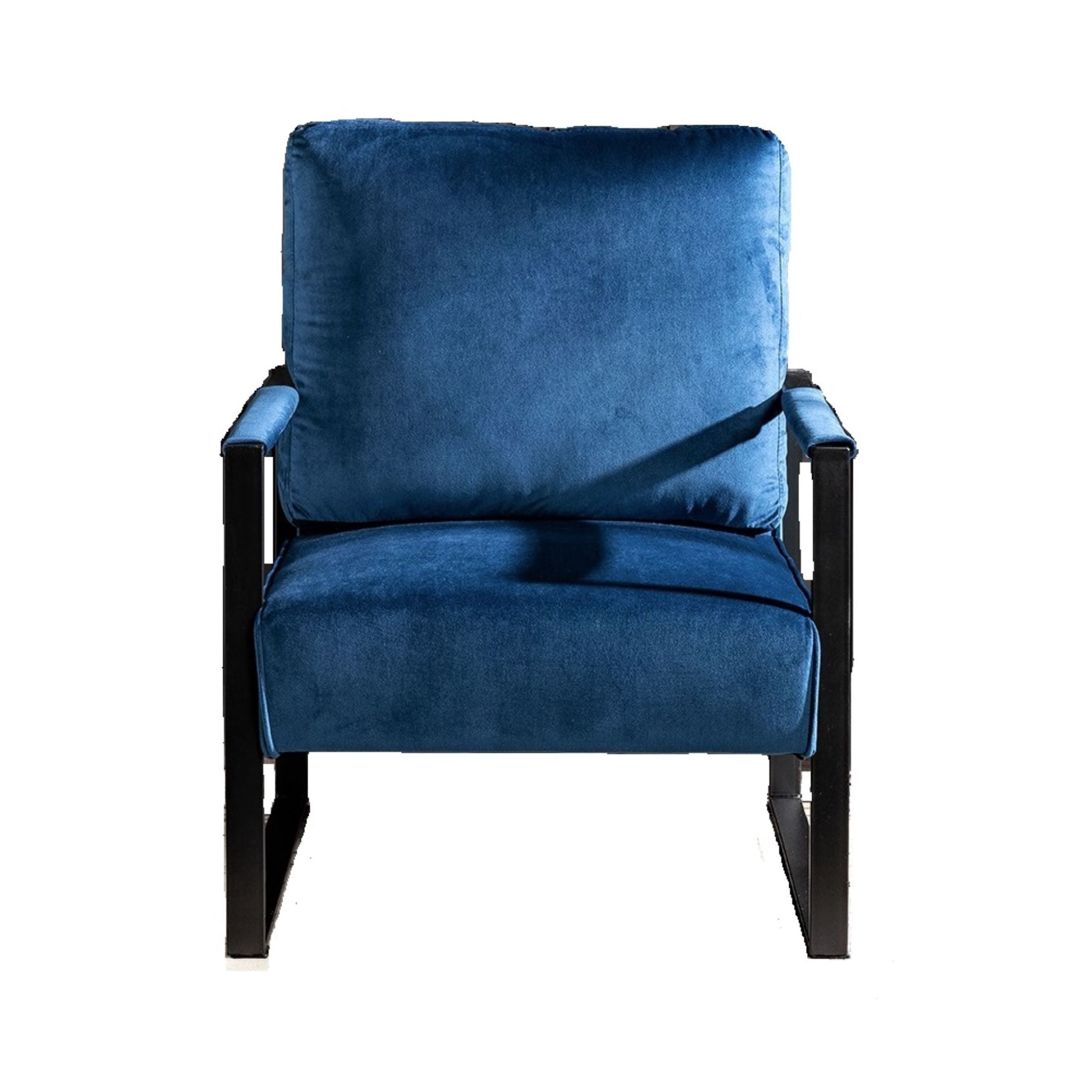 GDF Studio 25.4" Mid-Century Modern Accent Chair with Square Metal Frame, Velvet Upholstery, Blue