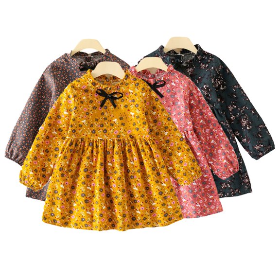 KYAIGUO Kids Toddler Casual Dresses for Girls Spring Sundress Floral Cotton Dress 1-12T Baby Long Sleeve Tunic Princess Dress