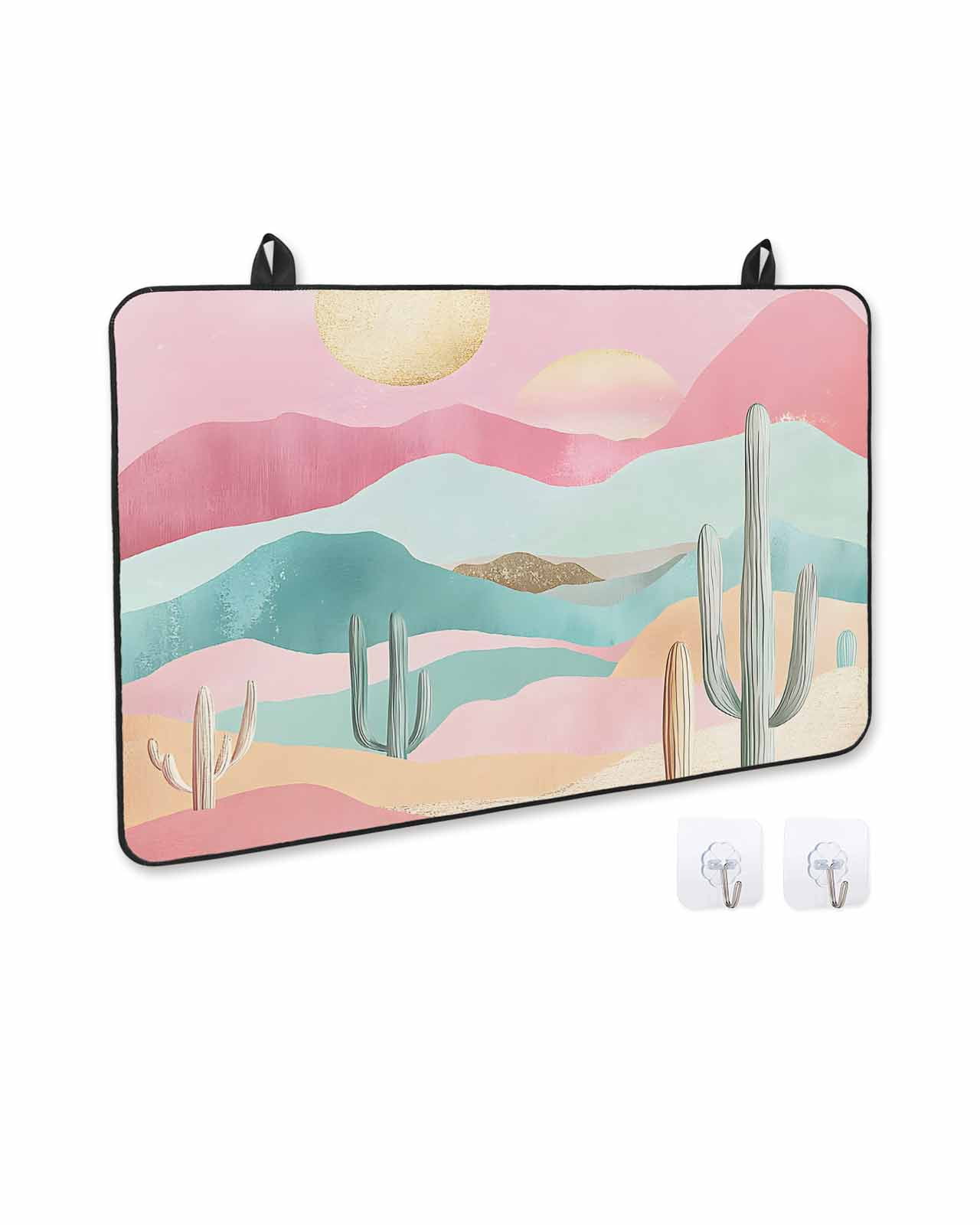 nqOlkjepod Large Induction Cooktop Protector Mat 24"x21", Western Boho Stove Top Covers for Electric Stove, Cactus Pink Green Nature Mountains Stove Burner Cover Mats, Glass Top Stove Cover