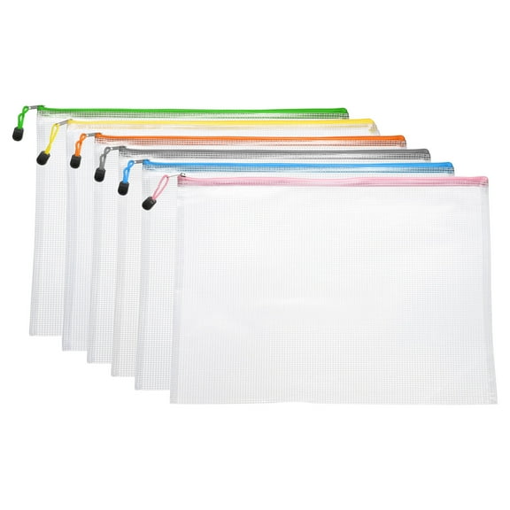 Uxcell 6pcs Mesh Zipper Pouch Bags A3 17" x 12" Plastic Waterproof Mesh File Bag Clear Document Zipper Pouches for Classroom Home Travel Office Supplies Organization, 6 Colors