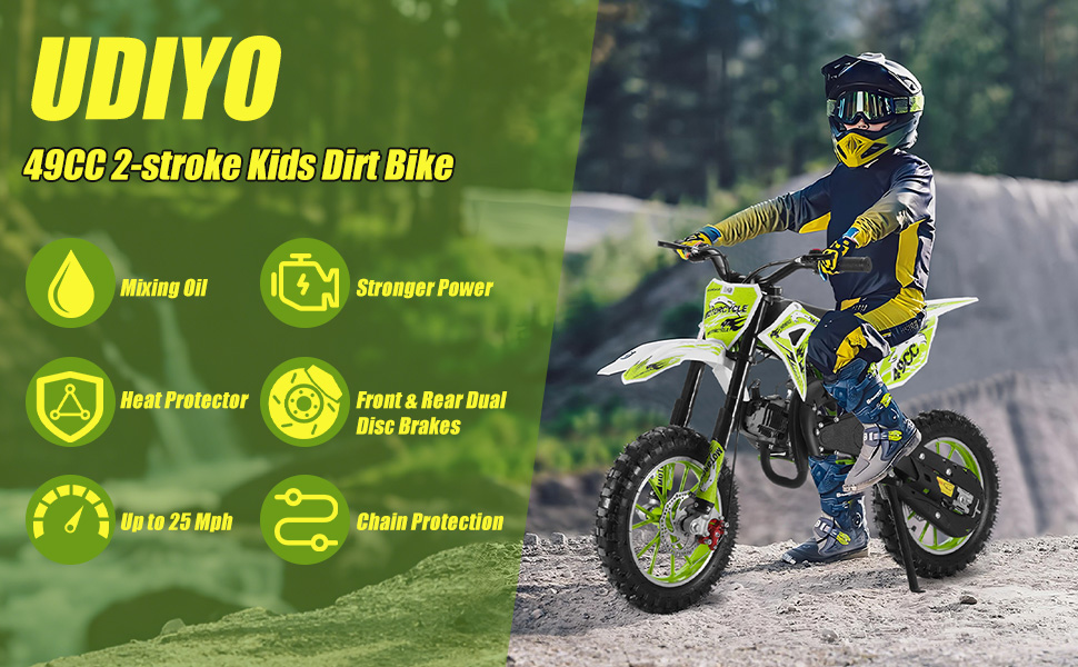 Mohsoe 49CC Pro Gas Mini Motocross Bike, 10" Off-Road Tires & Upgraded Braking, 11" Ground Clearance, Advanced Riding, Green