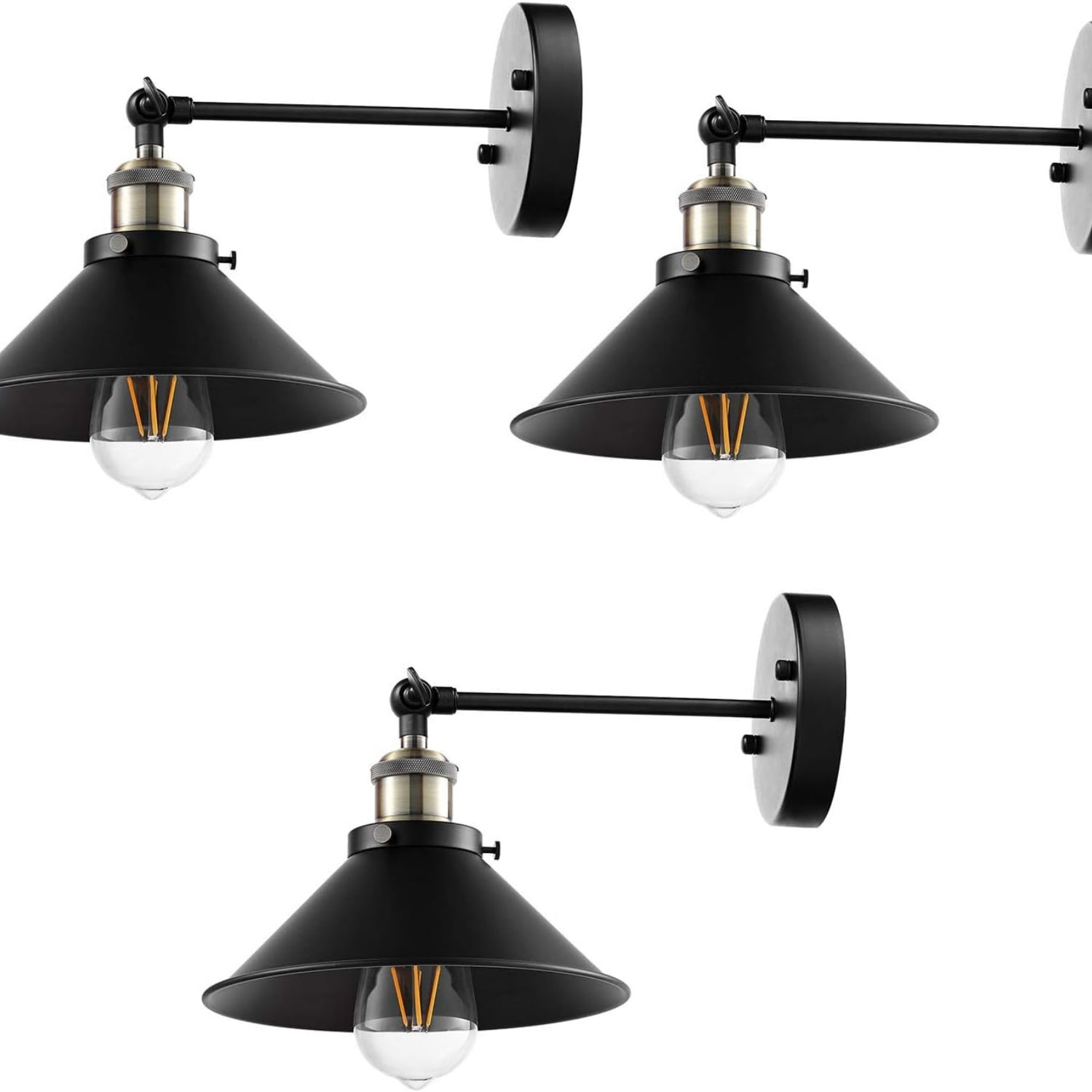 Wall Sconce Set of 3,Black Industrial Vintage Wall Mounted Lights Sconces Wall Decor for Living Room Bedside Bedroom Indoor Doorway,Wall Lamp Fixture (E26 Bulbs NOT Included)