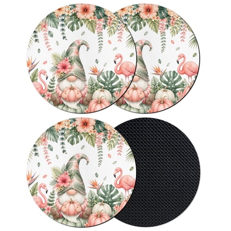 Thanksgiving Tropical Coasters Set of 4 Absorbent Coasters for Drinks Fall Summer Gnomes Flamingo Floral Coaster for Desk Coffee Table Protection Home Decor House Warming Gifts 4